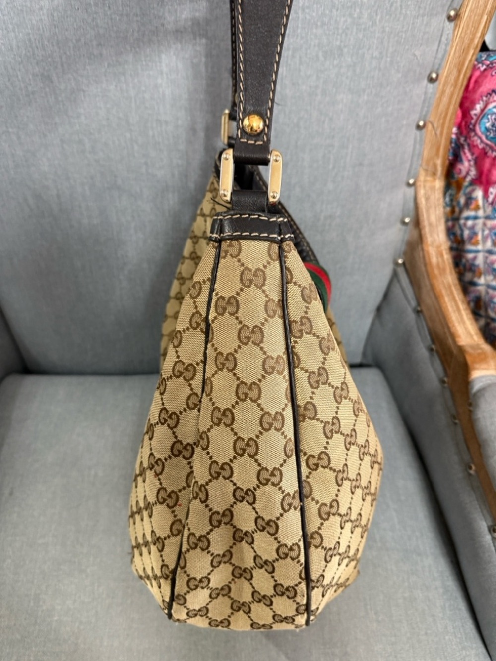 Gucci Tan GG Canvas Hobo with Green-Red  Accent - Picture 7 of 13
